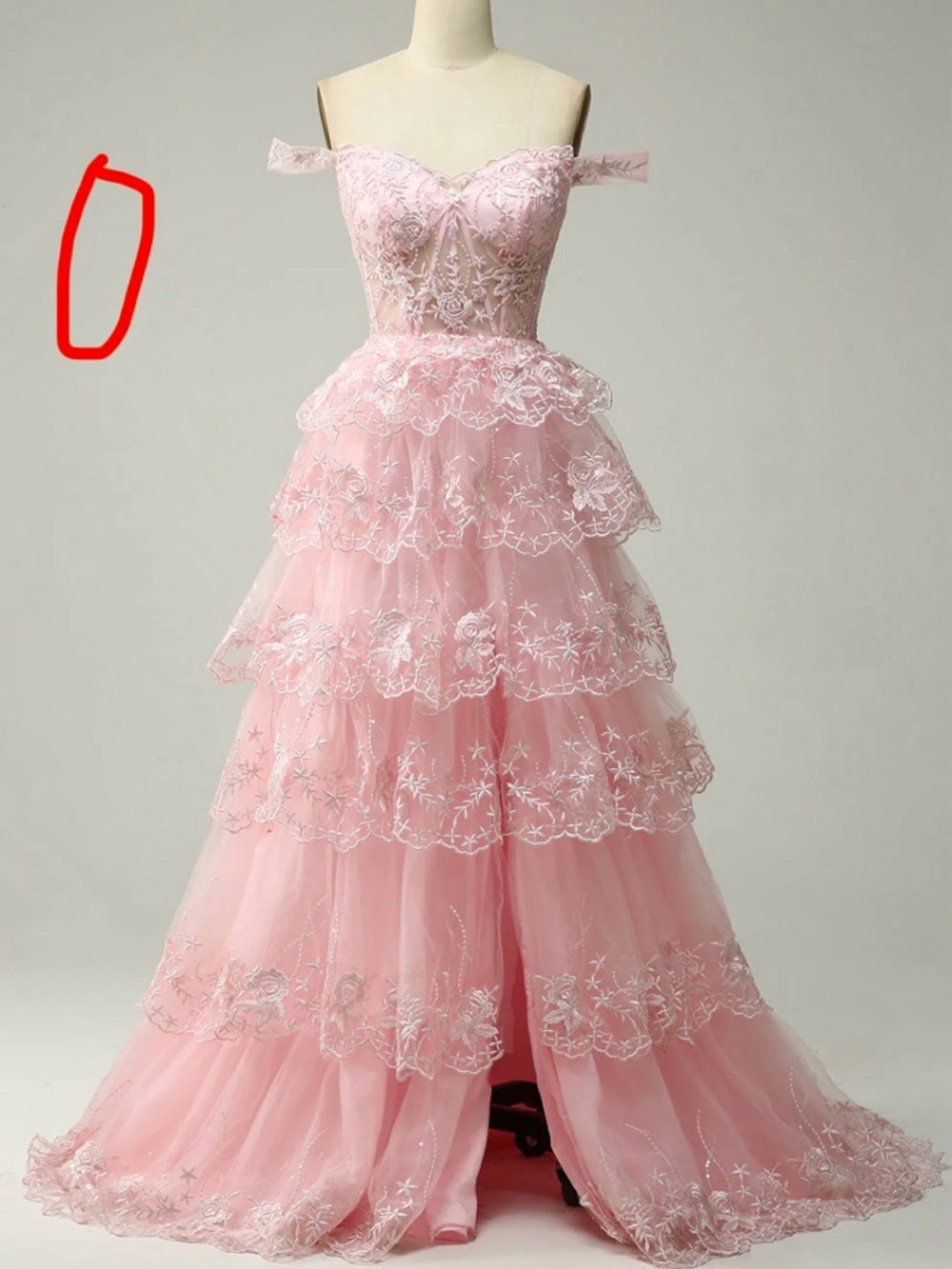 Off-Shoulder Pink Lace Tiered Prom Dress - New - size 0